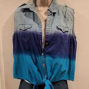 BLUE FRONT TIE TOP